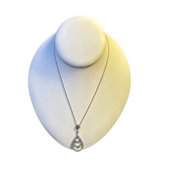 Sterling Silver 925 Teardrop Rhinestone Pendant Necklace Dainty Vintage Look - Picture 8 of 8